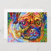 Grumpy Pug Dog Impressionist Pet Portret Briefkaart (Voorkant / Achterkant)