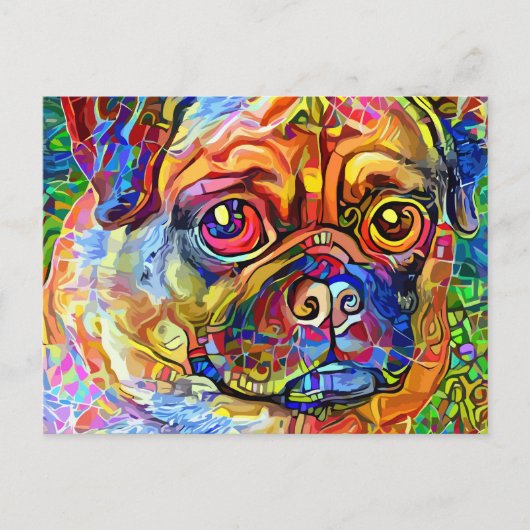 Grumpy Pug Dog Impressionist Pet Portret Briefkaart (Voorkant)