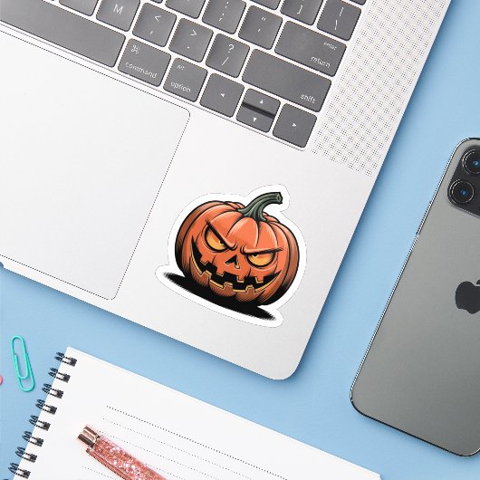 Grumpy Pumpkin Sticker – Halloween Mood (Ordinateur portable avec iPhone)