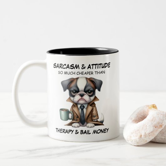 Grumpy Pup Sarcasme et Attitude Ceramic Mug (Avec donut)