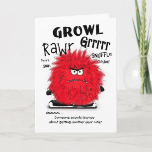 Grumpy Red Fuzzy Monster Verjaardag Kaart
