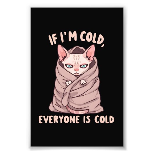 Grumpy Sphynx Cat Cold Humor Illustration Foto Afdruk (Voorkant)