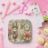 Grumpy Steampunk Cat Collage  Papier Rozen Papieren Bordje (Feest)