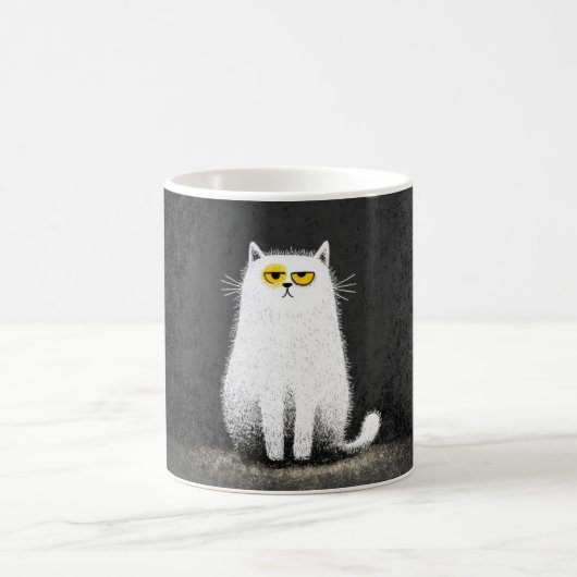 Grumpy White Cat – Funny Minimal Cat Art Koffiemok (Center)