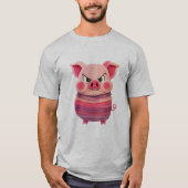 Grumpy Wooden Pig Tee – Layered Texture Cartoon Sh T-shirt (Voorkant)