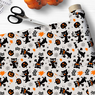 Grumpy zwarte Halloween katten, spinnen en pompoen Stof