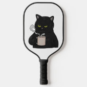 Grumpy zwarte kat met koffie ochtend grouch pickleball paddle (Voorkant)