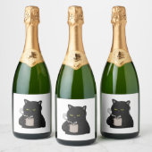 Grumpy zwarte kat met koffie ochtend grouch sparkling wijnetiket (Flessen)