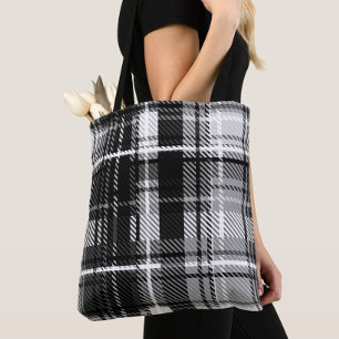 Grunde Zwart Wit Flanel Plaid Tartan Design Draagtas