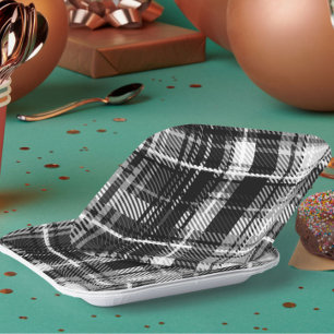 Grunde Zwart Wit Flanel Plaid Tartan Design Papieren Bordje