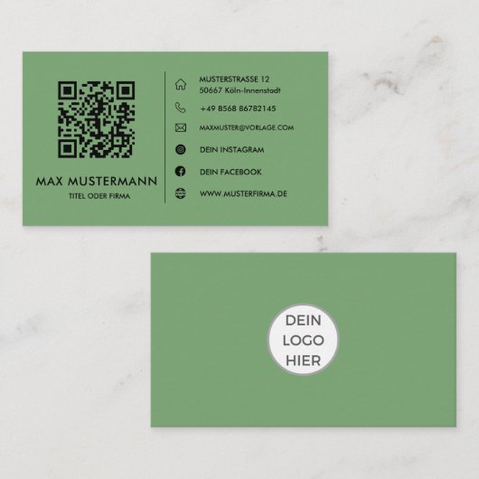 Grüne QR-code Visitenkarte Selbst Gestalten Visitekaartje (Voorkant / Achterkant)