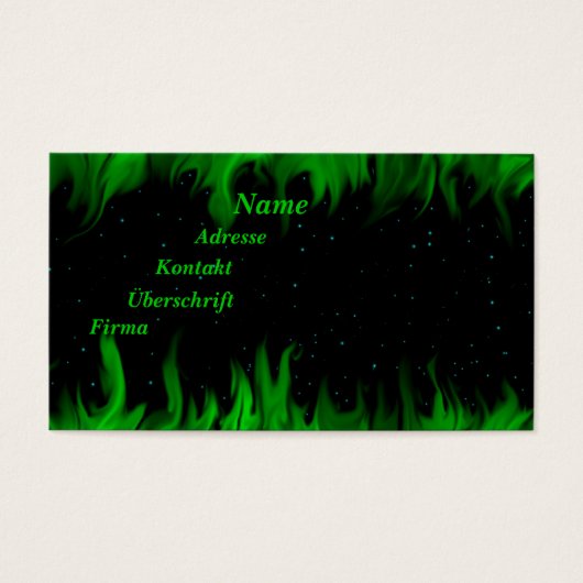 Grüner Flammen am Sternenhimmel Visitekaartjes (Voorkant)