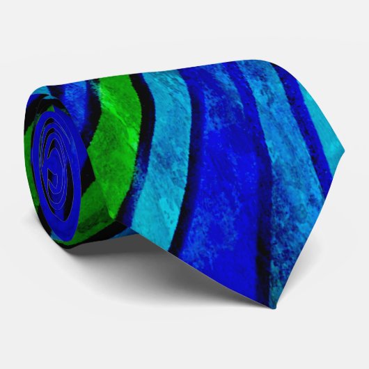 Grunge Abstract in Blauw en Lime Green Stropdas (Opgerold)