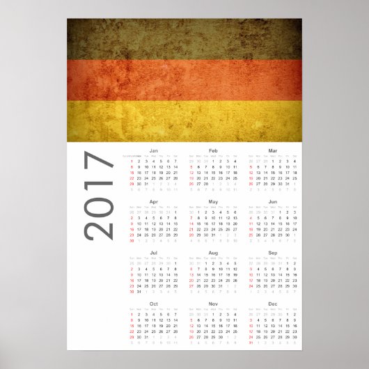 Grunge Allemagne Drapeau Calendrier 2017 Poster (Devant)