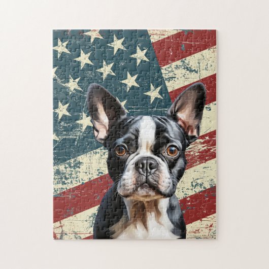 Grunge American Flag Boston Terrier Dog Legpuzzel (Verticaal)
