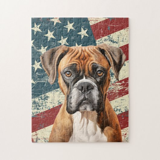 Grunge American Flag Boxer Dog Legpuzzel (Verticaal)