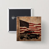 Grunge American Flag en Black Truck Patriotic Vierkante Button 5,1 Cm (Voorkant /achterkant)