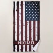 Grunge American Flag Personalized Patriotic Strandlaken (Voorkant)