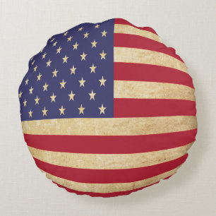 Grunge American Flag wereldbol-vormige Rond Kussen