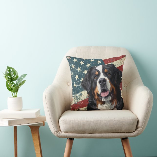 Grunge Amerikaanse vlag Berner Sennenhond Kussen (Stoel)