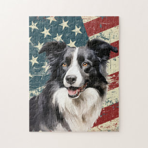 Grunge Amerikaanse Vlag Border Collie Hond Legpuzzel