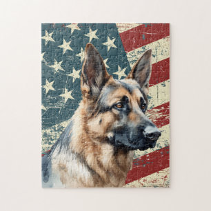 Grunge Amerikaanse Vlag Border Collie Hond Legpuzzel