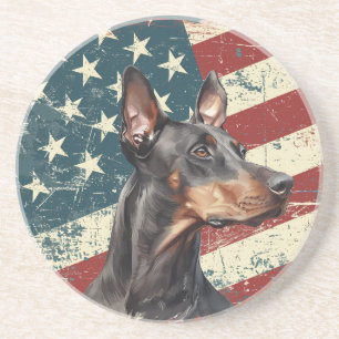 Grunge Amerikaanse Vlag Dobermann Pinscher Hond Zandsteen Onderzetter