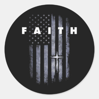 Grunge Amerikaanse vlag en kruis geloof christelij Ronde Sticker