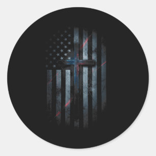 Grunge Amerikaanse vlag en kruis geloof familie vr Ronde Sticker