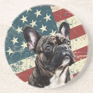 Grunge Amerikaanse Vlag Franse Bulldog Zandsteen Onderzetter