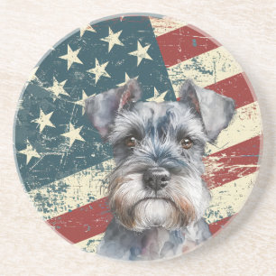 Grunge Amerikaanse Vlag Miniature Schnauzer Hond Zandsteen Onderzetter