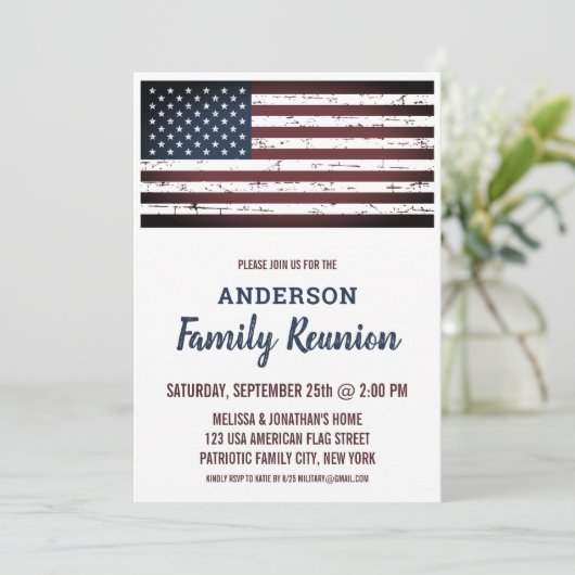 Grunge Amerikaanse Vlag Patriottische Familiereüni Kaart (Staand voorkant)
