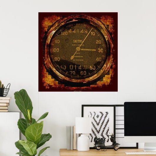 Grunge Ancien Speedometer Auto Art Poster (Bureau à domicile)