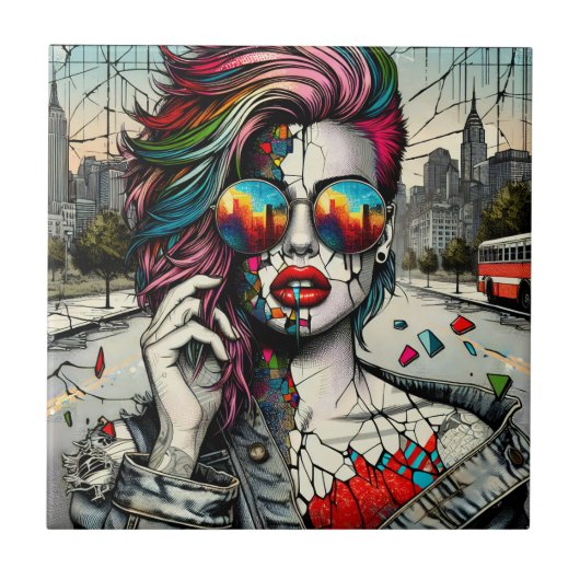 Grunge Art | Gebroken vrouw Abstract Tegeltje (Voorkant)