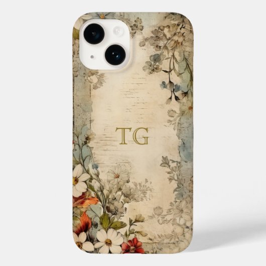  Grunge Artisan Botanisch Monogram Case-Mate iPhone Case (Achterkant)