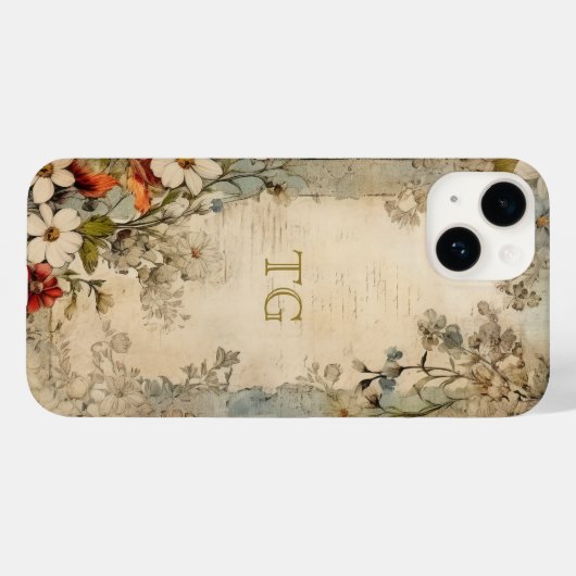  Grunge Artisan Botanisch Monogram Case-Mate iPhone Case (Achterkant (horizontaal))