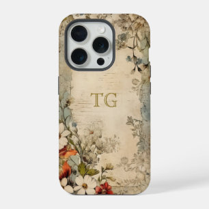 Grunge Artisan Botanisch Monogram iPhone 15 Pro Hoesje