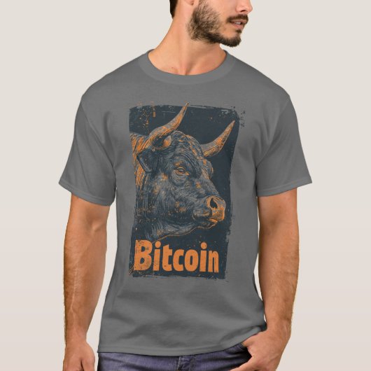 Grunge Bitcoin Bull Crypto Blockchain Design T-shirt (Voorkant)