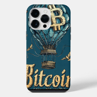 Grunge Bitcoin hot air balloon Blockchain design iPhone 14 Pro Max Hoesje
