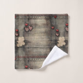 Grunge Black and Cream with Red Hearts (Gant de toilette)