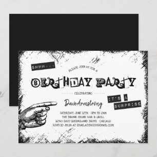 Grunge Black and White Surprise Birthday Party Kaart