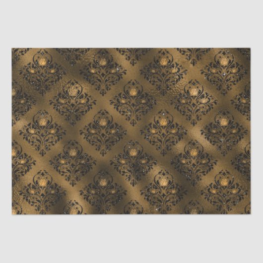  Grunge Black en Gold Roos Damask Tissuepapier (Voorkant)