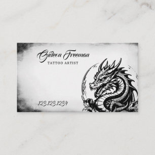 Grunge Black & White Dragon Tattoo Artist Visitekaartje