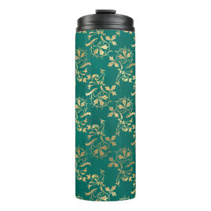  Grunge Blauwgroen en Gouden Bladgroen Thermosbeker