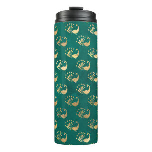  Grunge Blauwgroen en gouden Peacock Thermosbeker