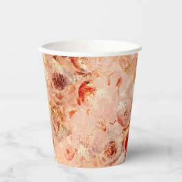 Grunge bloemenpatroon. Koraal achtergrond. Papieren Bekers