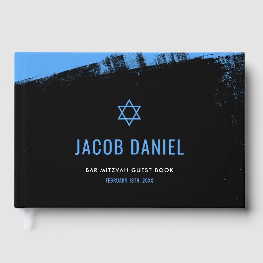 Grunge Blue Black Bar Mitzvah Gastenboek (Voorkant)