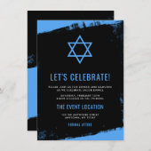 Grunge Blue Black Bar Mitzvah Reception Kaart (Voorkant / Achterkant)
