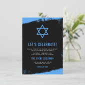 Grunge Blue Black Bar Mitzvah Reception Kaart (Staand voorkant)