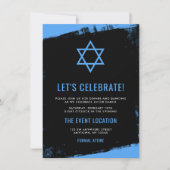 Grunge Blue Black Bar Mitzvah Reception Kaart (Voorkant)